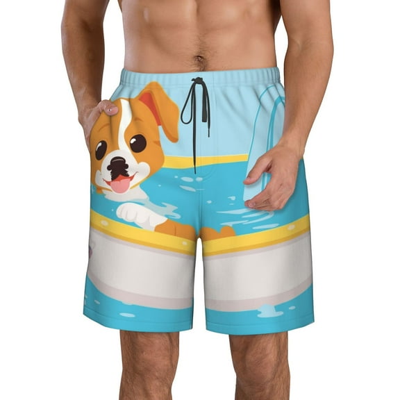KLL Cute Dog In Bath Men's Casual Summer Beach Shorts Hawaiian Shorts with Pockets-XX-Large