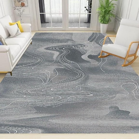 Gray Distressed Area Rug for Bedroom, Modern Abstract Rugs Low Pile Indoor Carpet with Rubber Backing for Living Room Under Dining Table Home Office 5 x 7ft