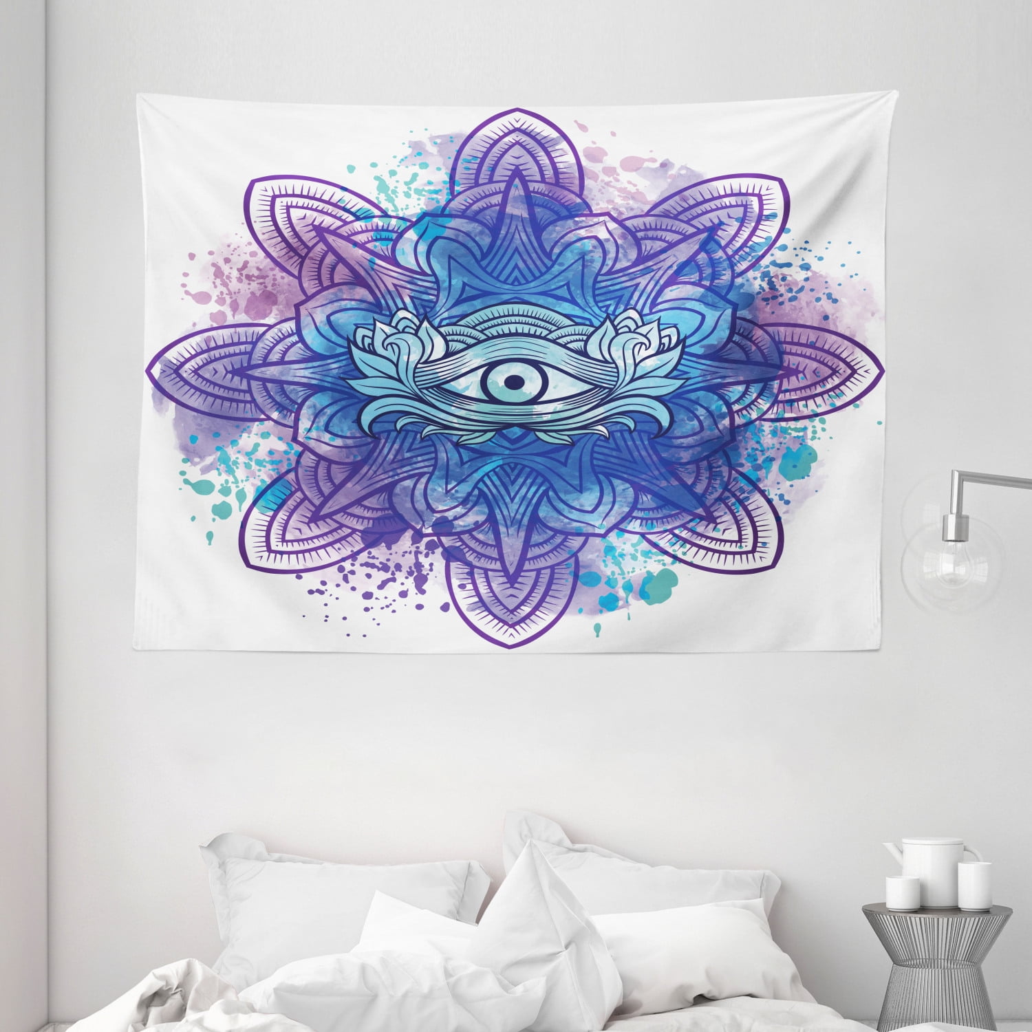 Eye Tapestry, Third Eye with Hand Drawn Mandala Vivid Colors Aura Inner