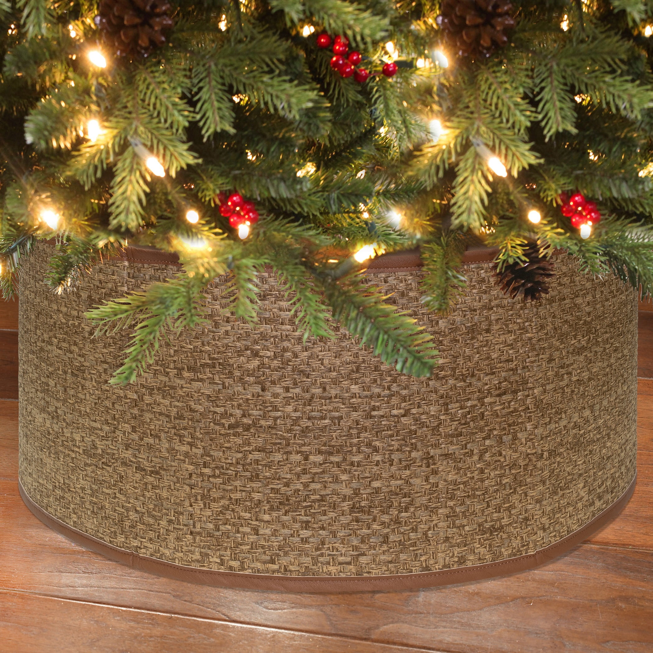 Wicker Stand Band Adjustable Christmas Tree Collar, Brown, 22"-26", by Holiday Time