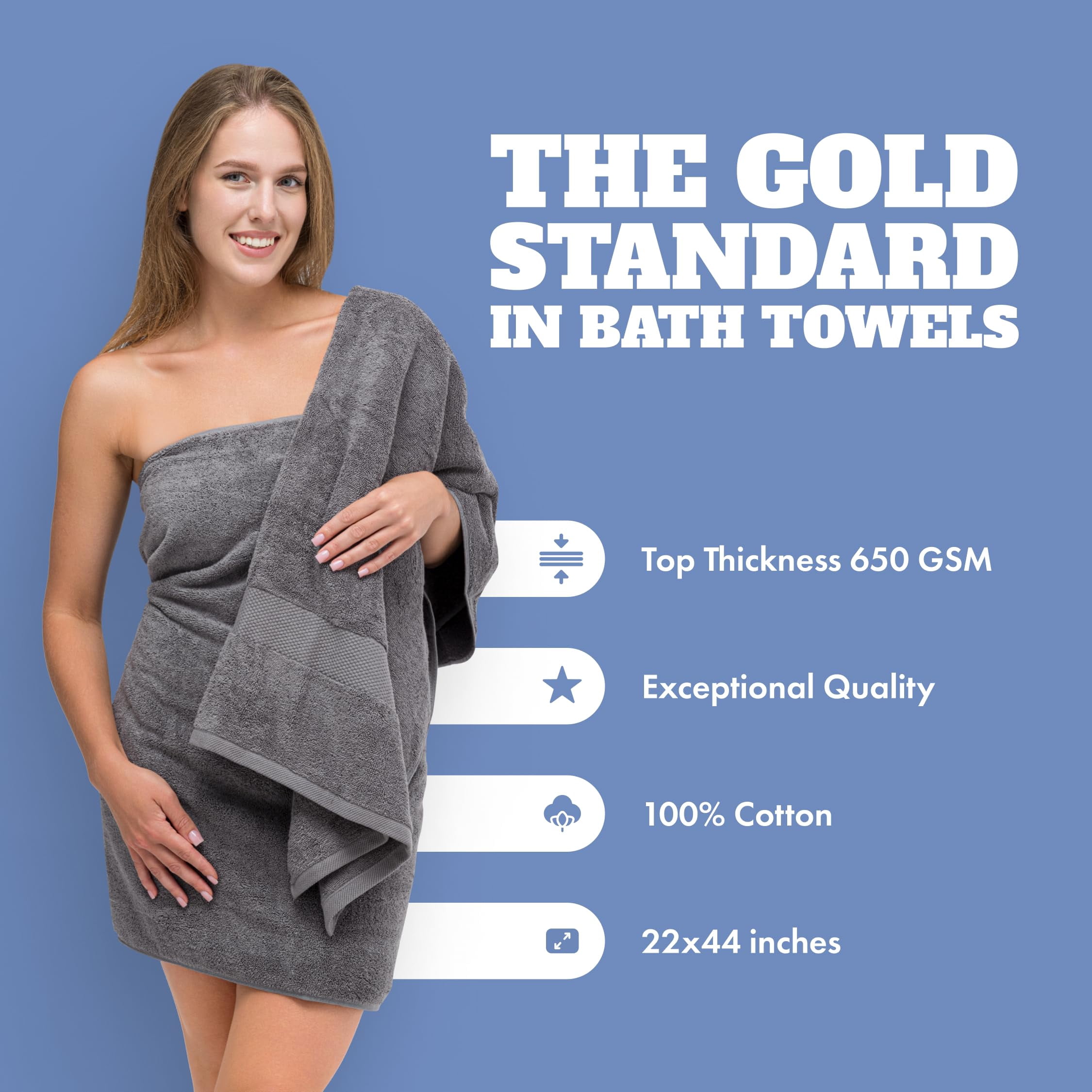 (2 pack) White Classic Wealuxe Collection Lightweight Cotton Small Bath Towels, Gray, 22 x 44, 6 Pack
