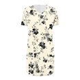 thumbnail image 4 of Tops for Women Plus Size Short Sleeved V-Neck Floral Print Double Pocket Pullover T-shirt Khaki L, 4 of 6