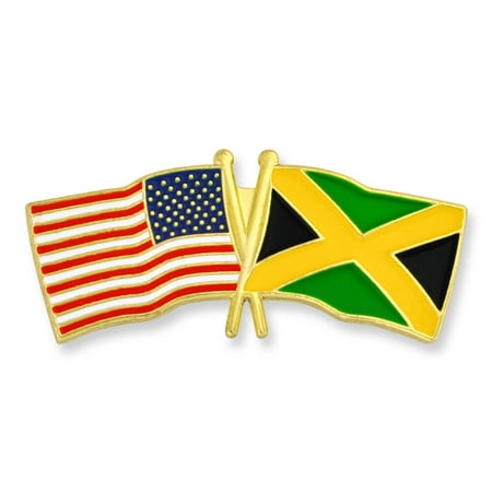 Jamaica Flag Lapel Pin - PinMart's USA and Jamaica Crossed Friendship Flag Enamel Lapel Pin