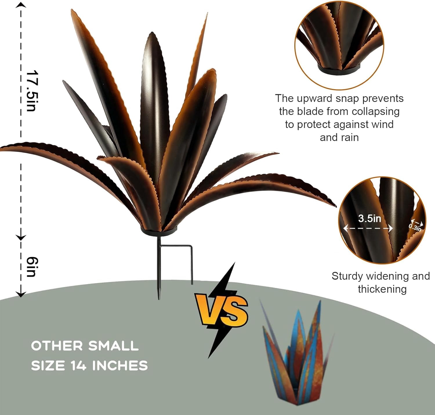Enlarge Thickened Wind Resistant Metal Agave Garden Art Plant Country Garden Sculpture Statue Outdoor Decoration Agave Metal Plant Courtyard Ornament Gift (2, 12 Leaves Black)
