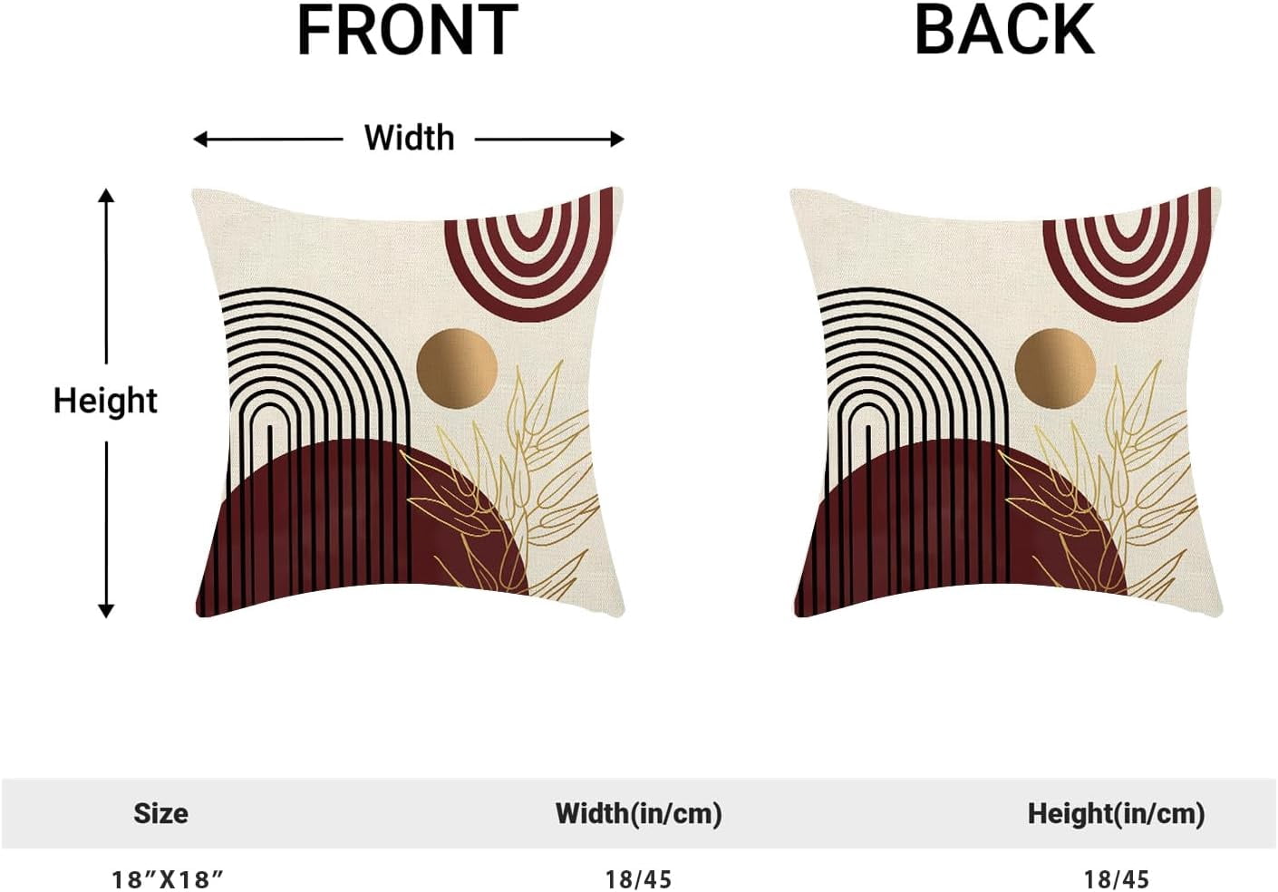 Boho Pillow Covers 18x18 Set of 2, Red Gold Farmhouse Decorations Throw Pillow Covers Boho Leaves Tropical Outdoor Decorative Linen Cushion Case for Couch Sofa Home