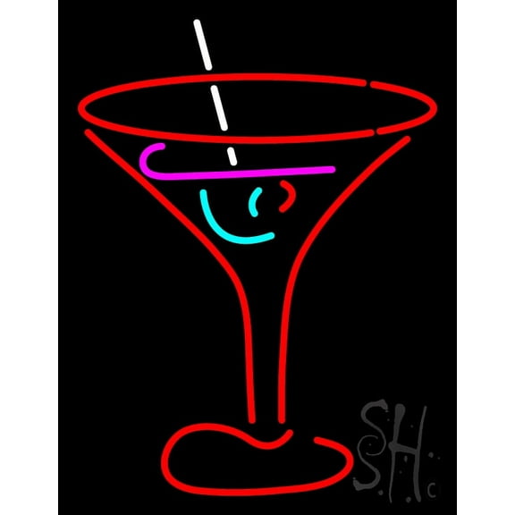 Cocktail Glass LED Neon Sign 24 x 31 - inches, Clear Edge Cut Acrylic Backing, with Dimmer - Bright and Premium built indoor LED Neon Sign for Bar decor.