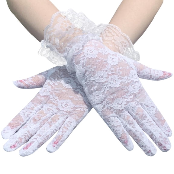 Weflink 2pack Flower Pattern Gloves Women Short Lace Fingerless Mittens Wedding Gloves