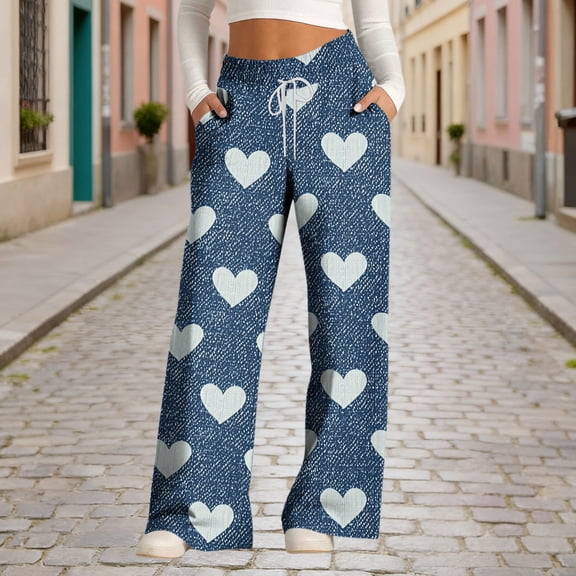 AGWOLF Baggy Sweatpants for Women Casual Wide Leg Pants Stretch Drawstring High Waist Sweat Pant Trendy Trousers Streetwear Navy XL
