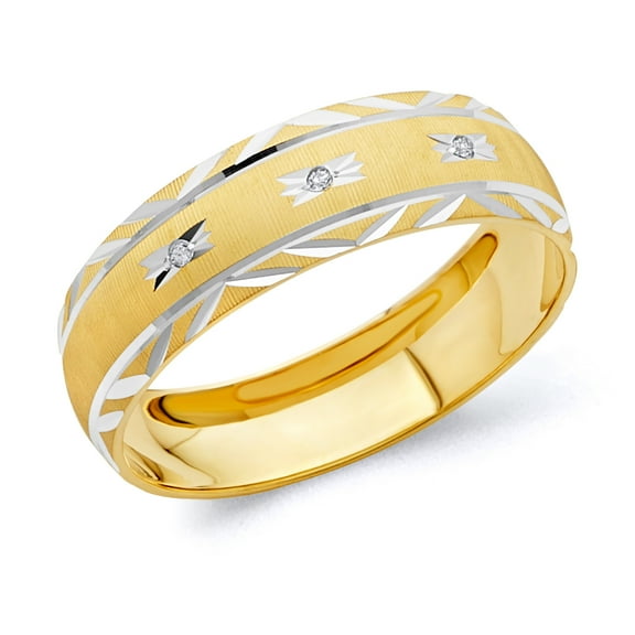 Wellingsale Mens Solid 14k Two 2 Tone White and Yellow Gold Polished Diamond Cut CZ Cubic Zirconia Wedding Ring Band - Size 8