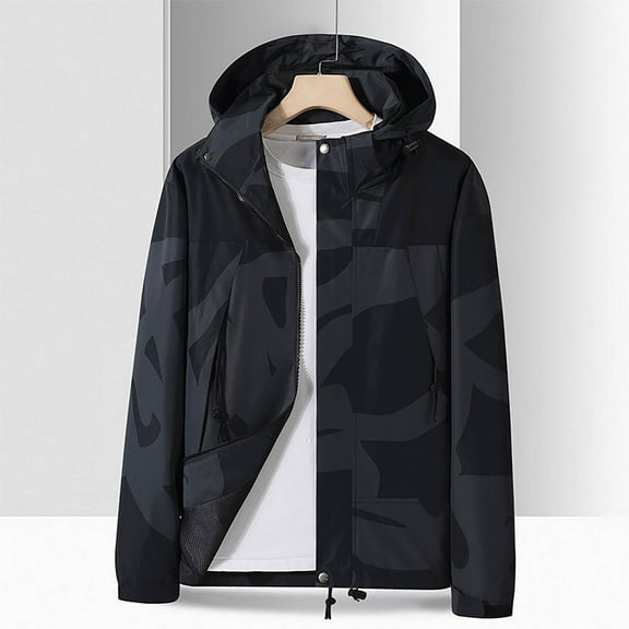 Eltusu Boys Jackets with Pockets, Windproof Hooded Solid Color Waterproof Spring Fall Outerwear Black Size 7-8 T