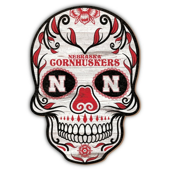 Nebraska Huskers 12'' Sugar Skull Sign