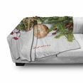 thumbnail image 3 of Christmas Soft Flannel Fleece Blanket, Holly Berries Tree Topper Baubles Vintage Seasonal Ornaments Pine Image, Cozy Plush for Indoor and Outdoor Use, 70" x 90", Umber Ruby Emerald, by Ambesonne, 3 of 6