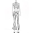 thumbnail image 3 of Kaerm Womens 70s Disco Vintage Dance Outfits PVC Leather Crop Tank Tops Bell Bottoms Flared Pants Set Silver XXL, 3 of 7