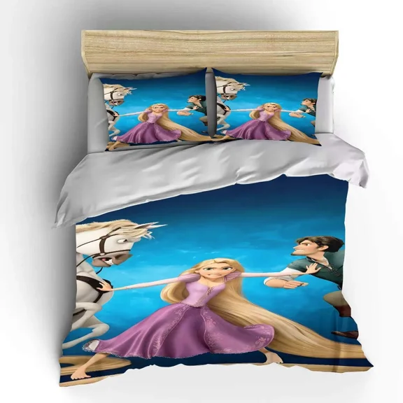 Rapunzels Duvet Cover Set 3 Piece (1 Duvet Cover   2 Pillow Shams) Bedding Cover Set with Zipper Closure 4 Corner Ties Cute Blanket Rapunzels Theme Comforter Cover
