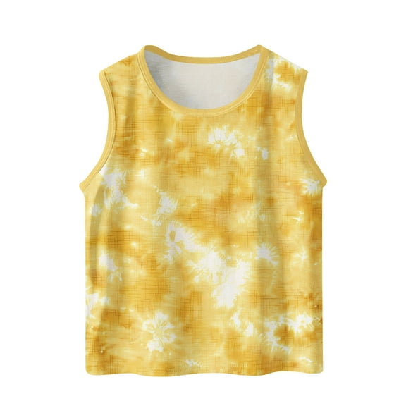 Girl's Tie Dye Print Tank Tops Crew Neck Sleeveless Top Summer T Shirt 3-15 Years
