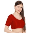 thumbnail image 2 of eloria Women's Art Silk Top Short Sleeve Blouse Deep Neck Top Sari Accessories Color: Red | Size: 38, 2 of 5