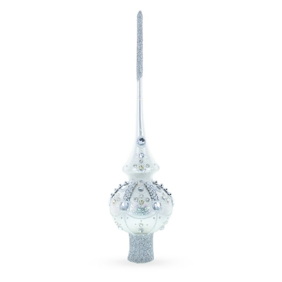 White Jewels on Silver Glass Christmas Tree Topper 11 Inches