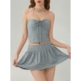 thumbnail image 5 of ZAXARRA Women 2 Piece Mini Skirts Set Summer Going Out Sleeveless Strapless Crop Tops Low Waist Short Skort Skirt, 5 of 7