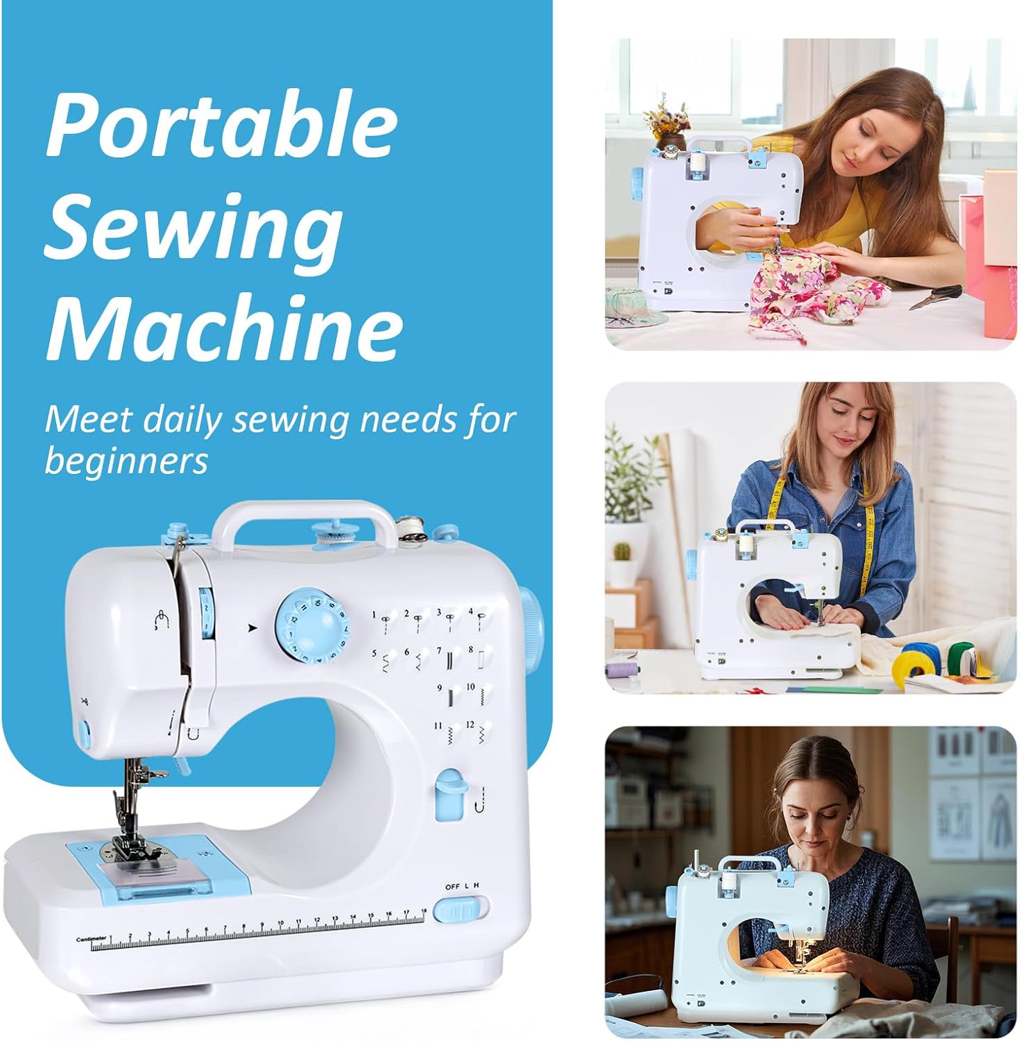 Sewing Machine for Beginners, Portable Mini Sewing Machine with 13 Replaceable Presser Feets, Built-in 12 Stitches, Extension Table, 39 Colors Thread, Reverse Sewing, 2 Speed Foot Pedal, Sewing Kit