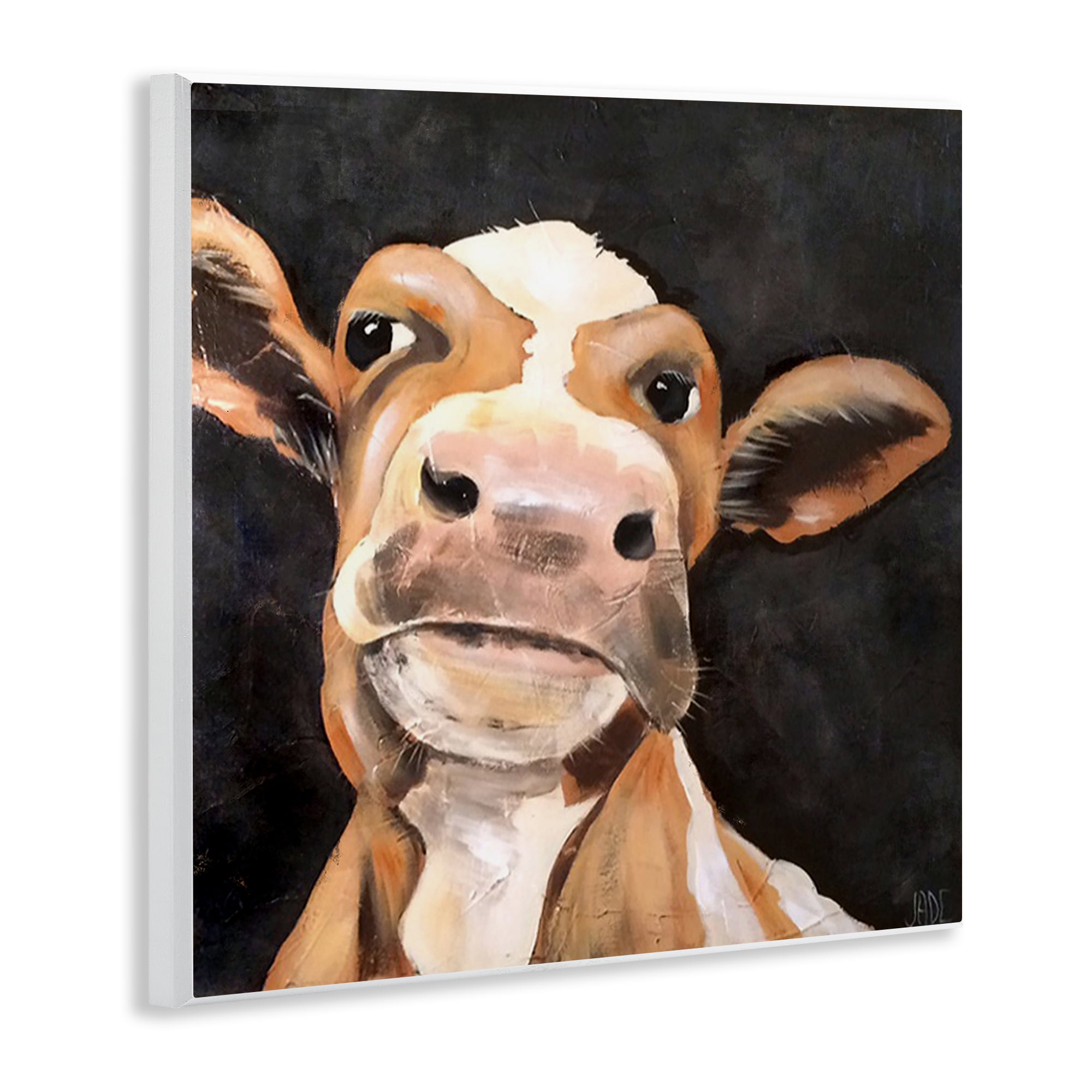 Stupell Industries Country Cow on Black Animals & Insects Painting Unframed Art Print Wall Art, 12 x 12