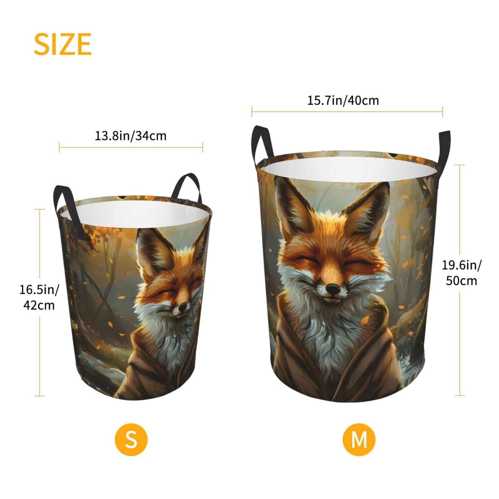 Large Laundry Basket with Handles - Streamside Meditating Fox Kids Baby Dirty Clothes Laundry Hamper for Bedroom Aesthetic