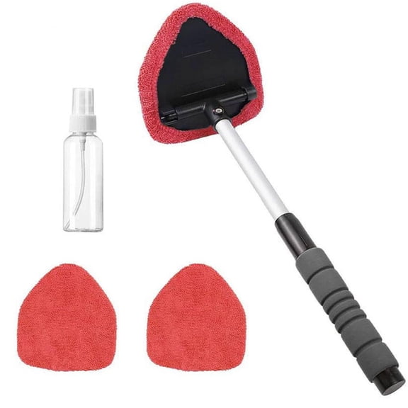 Car Windshield Cleaner Tool with Extendable Handle, Window Cleaning Kit Includes 2 Reusable Microfiber Pads and Spray Bottle, Auto Glass Wiper Brush for Interior Detailing