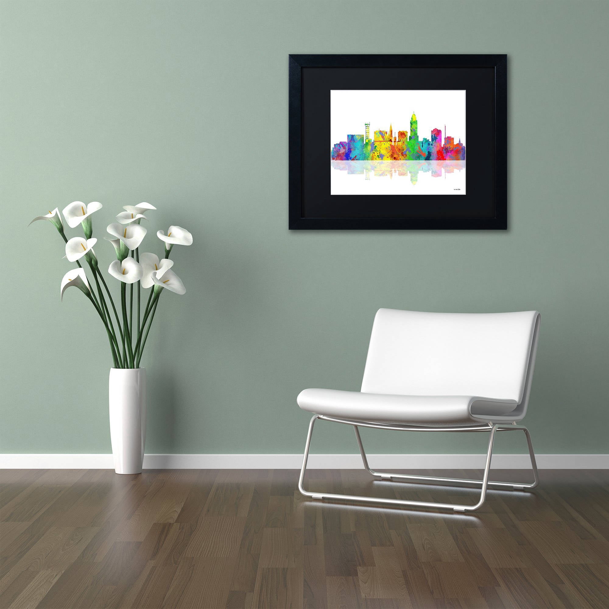 Trademark Fine Art "Lincoln Nebraska Skyline II" Canvas Art by Marlene Watson Black Mat, Black Frame