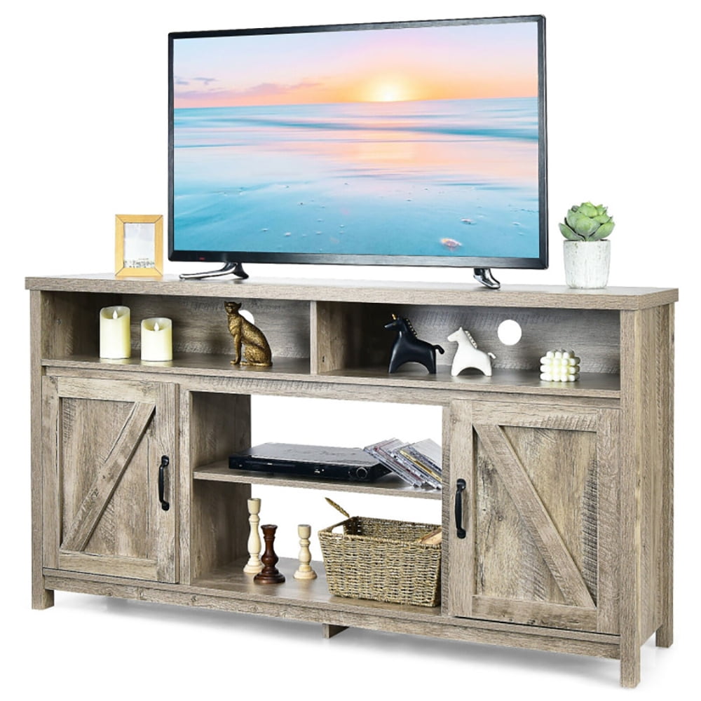 Finihen TV Stand, TV Cabinet, 59 Inch TV Stand Media Center Console Cabinet with Barn Door for TV's 65 Inch, Media Entertainment Center with Storage, for Living Room, Bedroom, Natural