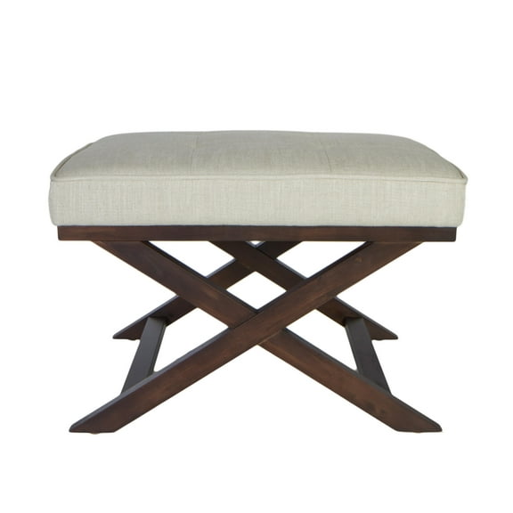 Cortesi Home  Ari "X" Bench Ottoman in Linen Fabric with Walnut Wood Legs, Beige