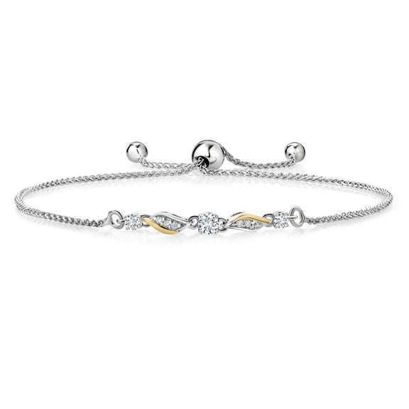Gem Stone King 925 Sterling Silver and 10k Yellow Gold White Lab Grown Diamond Tennis Bracelet for Women (0.34 Cttw, Gemstone April Birthstone, Fully Adjustable up to 9 inch)