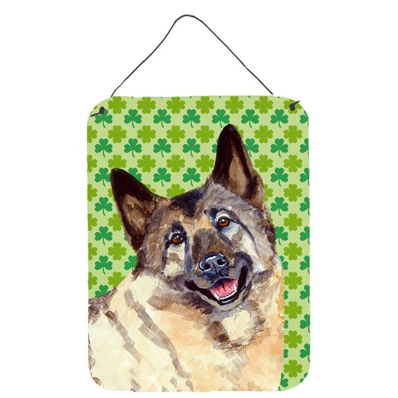 Norwegian Elkhound St. Patricks Day Shamrock Portrait Wall or Door Hanging Prints