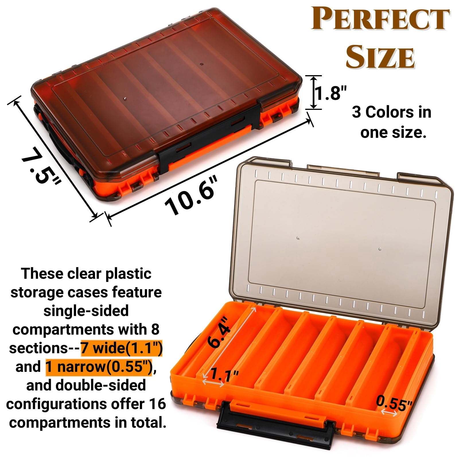 3 Pack Double Sided Fishing Lure Boxes  14 Compartments Tackle Organizer With 2 Buckle Plastic Clear Storage Case Visible Hard Bait Container For Beads Earring Hook(3 Color)