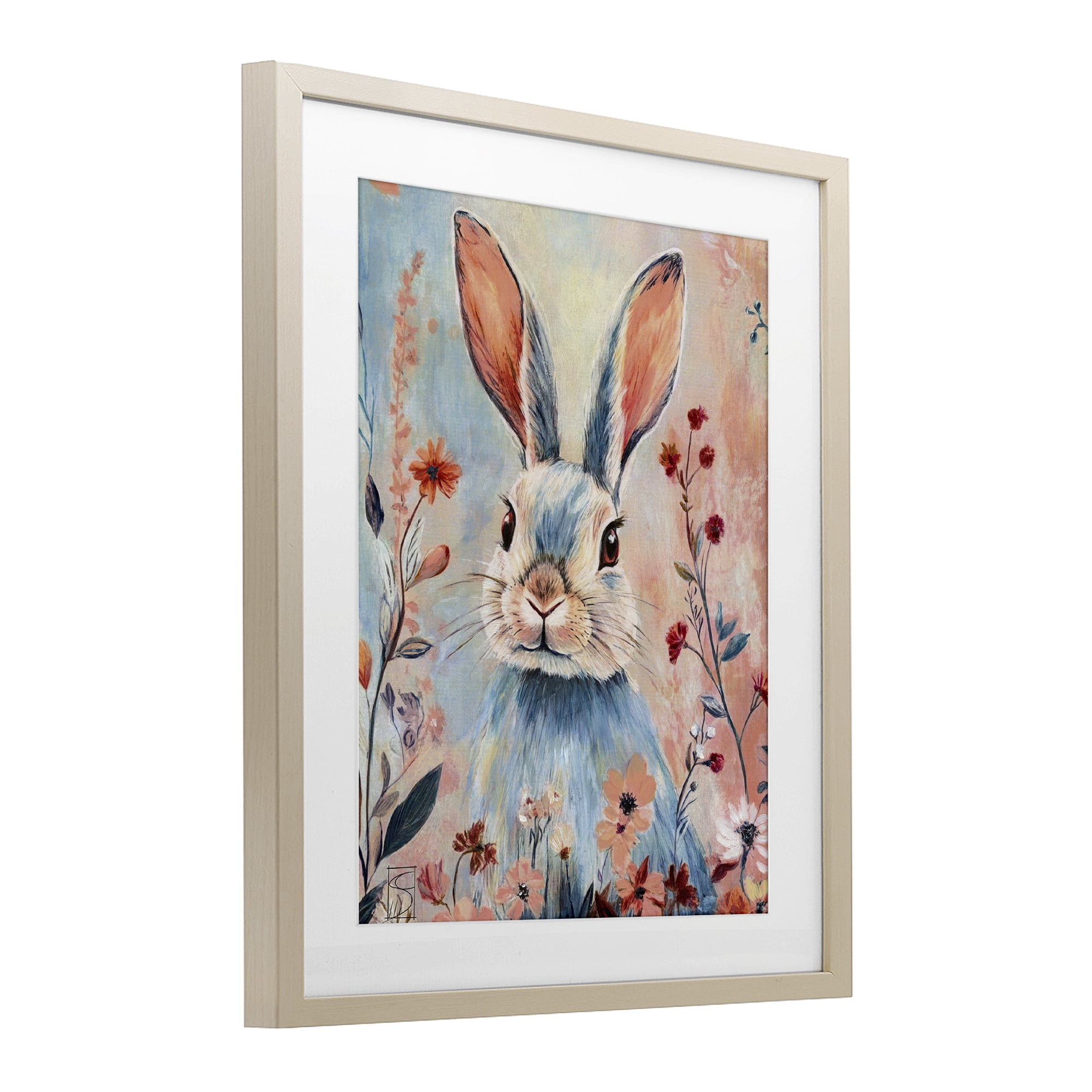 Stupell Industries Blue Rabbit & Wildflowers Birch Framed Print Under Glass, design by Sara Culpepper