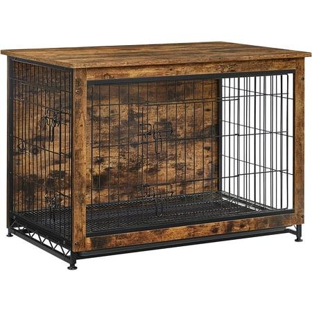 FEANDREA Dog Crate Furniture  Side End Table  Double-Door Dog House  Rustic Brown