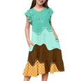 thumbnail image 3 of Gunia Hawaiian Dresses For Girls Sleeveless Casual Party Wear Ice Cream Print Tiered With Flutter Sleeves Kids Comfortable Elastic Waist Sundress For Holiday Beach Green 6-15 Years, 3 of 6