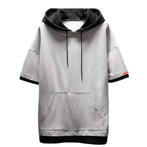 oqasdz Men T Shirts Solid Color Short Sleeve Hooded Sweatshirt Casual Lightweight and Comfortable Loose Spring Autumn Tee Top