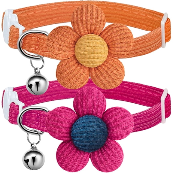 Cat Collar, HANSHILAI Kitten Collar with Bells, Cute Cat Collar Breakaway for Girl Boy with Flower,Collar (2 Pack)