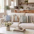 thumbnail image 4 of Fancy Homi Set of 2 Boho Sky Blue Striped Textured Decorative Chenille Throw Pillow Cover 12x20 inch for Couch Bed Sofa, Modern Funky Home Decor, Aesthetic with Tassels Woven Decorative Cushion Case, 4 of 6