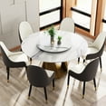 thumbnail image 2 of 60.12" White Round Dining Table, Sintered Stone Top & Metal Base, 31.5" Turntable, To Scratches Fires, 6-8 Seater And Bronze Fits People, Odor Gas Emission, 2 of 6