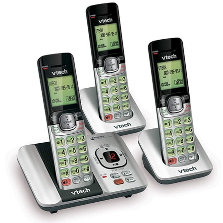 VTech CS6529-3 3-Handset Expandable Cordless Phone with Answering System-Caller ID/Call Waiting & Backlit Display/Keypad Silver 3 Cordless Handsets NEW