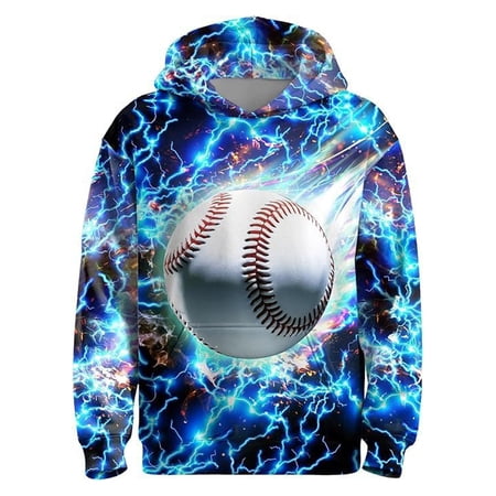 Tfken Little Boys Hoodie Child Size 5-6 Years Long Sleeve Casual Fashion Cartoon Print Blue Hoodies