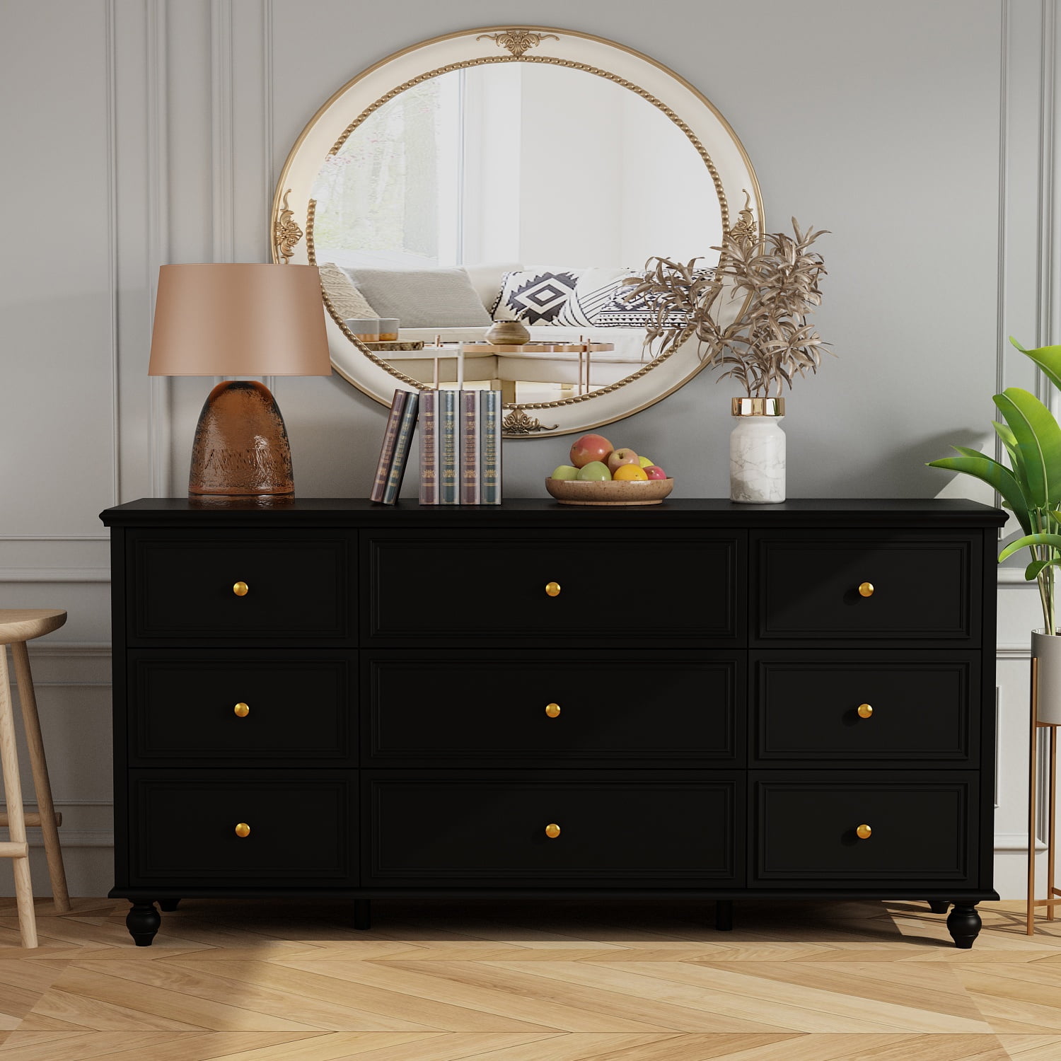 KULAGAGA 9 Drawer Dresser for Bedroom, 63" Wide Dresser Organizer Chest of Drawers for Nursery Black