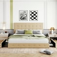 thumbnail image 2 of Sha Cerlin Beige King Fabric Platform Bed Frame with 4 Storage Drawers & Adjustable Headboard, Adult, 2 of 7