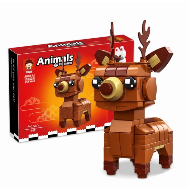 Juguetes educativos de ensamblaje para niños, serie de animales de dibujos animados, bloques de construcción de modelos con pequeñas partículas, regalo de juguete para niños y niñas (ciervo sika)