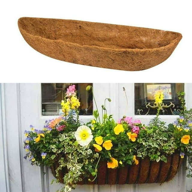 Wall-Mounted Coco Liner Trough Half Moon Shape Coir Coconut Fiber Replacement Liner Plant Basket for Wall Hanging Baskets Flower Pot Window Box Decoration