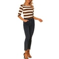 thumbnail image 2 of INSPIRE CHIC Women's Striped Shirts Slim Fit Elbow Sleeves Boat Neck T-Shirt S Brown, 2 of 6
