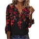 thumbnail image 2 of ICHUANYI Clearance Women's Casual Printing Three Quarter Sleeve V Neck Button T-Shirt Tees Blouse(Red, M) ICHUANYI WER2023081100375, 2 of 5