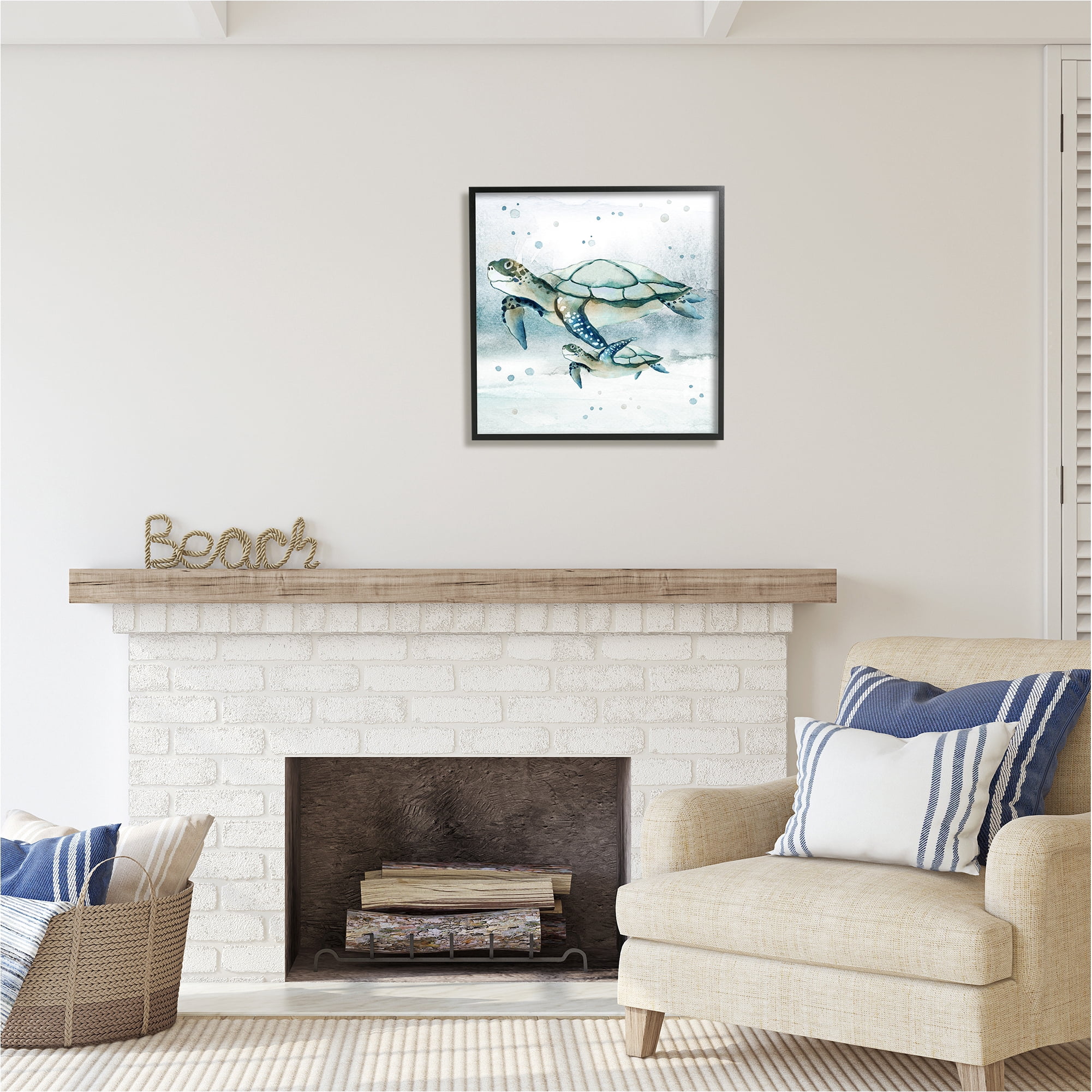 Stupell Industries Baby Sea Turtle Bubbles Animals & Insects Painting Black Framed Art Print Wall Art, 24 x 24