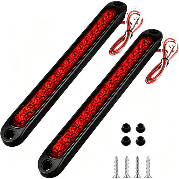 HIBIBUD 2 Pcs 10 Inch 15 Led Trailer Brake Tail Light Bar | Waterproof Stop Turn Tail Lights Assembly Third 3Rd Brake Strip Red Light for Marine Boats Golf Cart Offroad Truck Rv Utv Atv