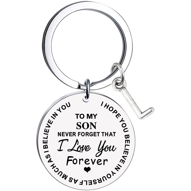 TIMIFIS Key Chain To My Son Message Keychain Stainless Steel Initial Last Name 26 Letter Family Inspirational Keychain Gift Valentine'S Day Gift